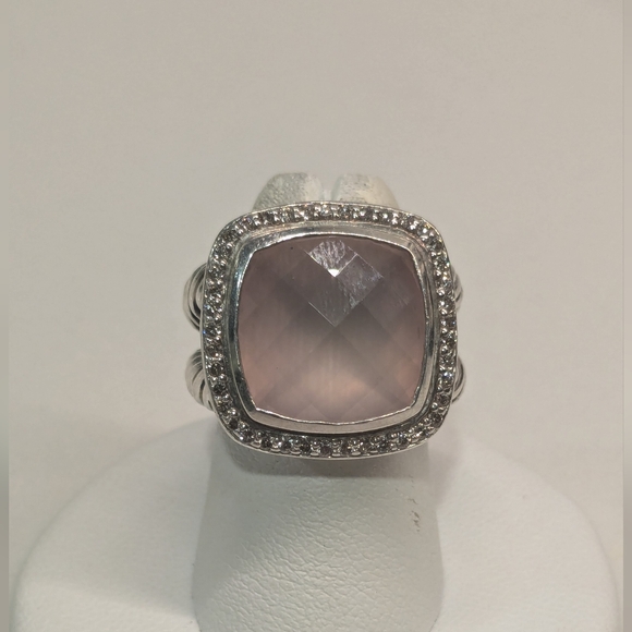 DAVID YURMAN ALBION 14mm ROSE QUARTZ & DIAMOND RING sz-5.25 - Picture 2 of 11
